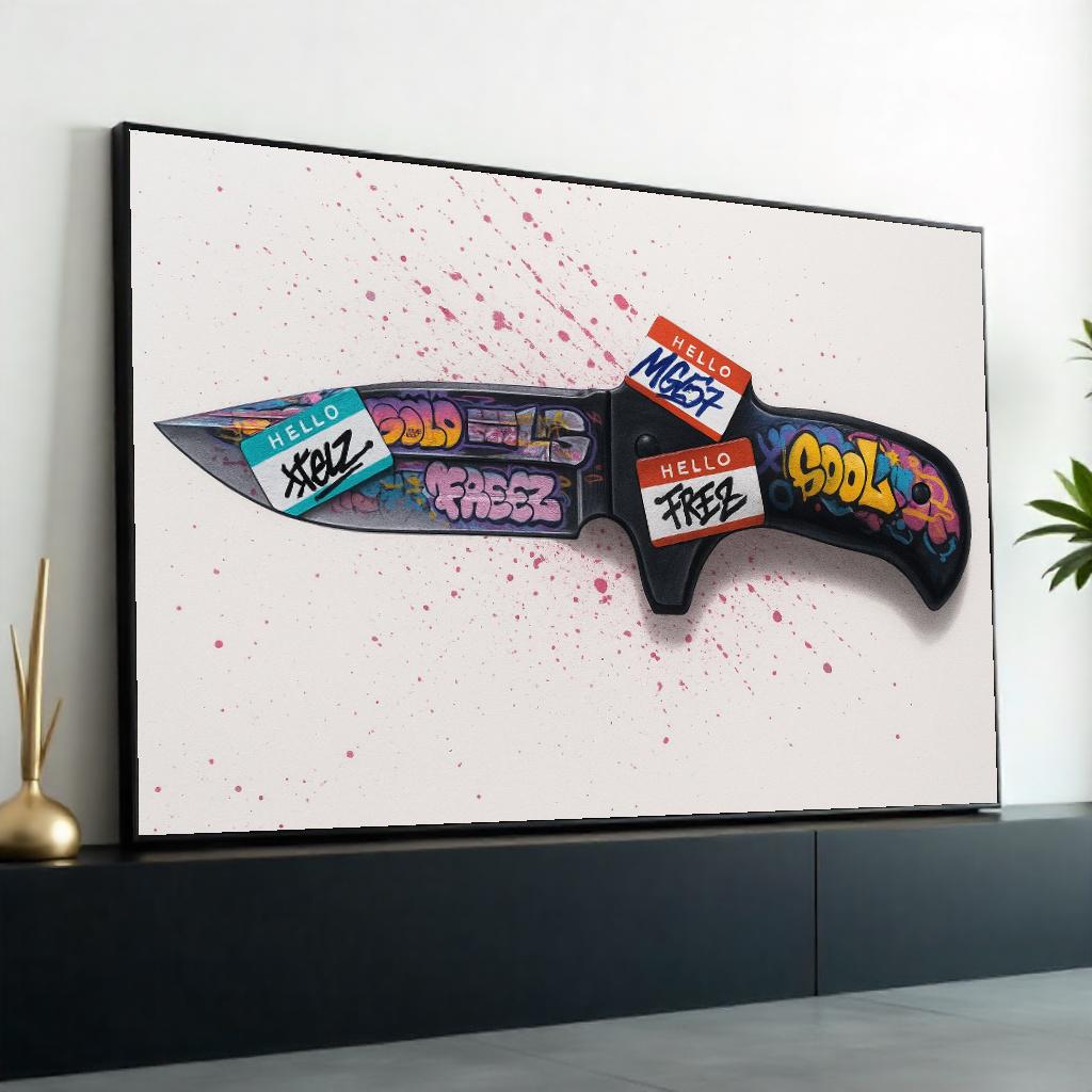Graffiti Knife Canvas Art, Vibrant Street Art, Knife Wall Print, Urban Art Poster, Wall Art Canvas Design, Ready to Hang Decoration,Gift Art