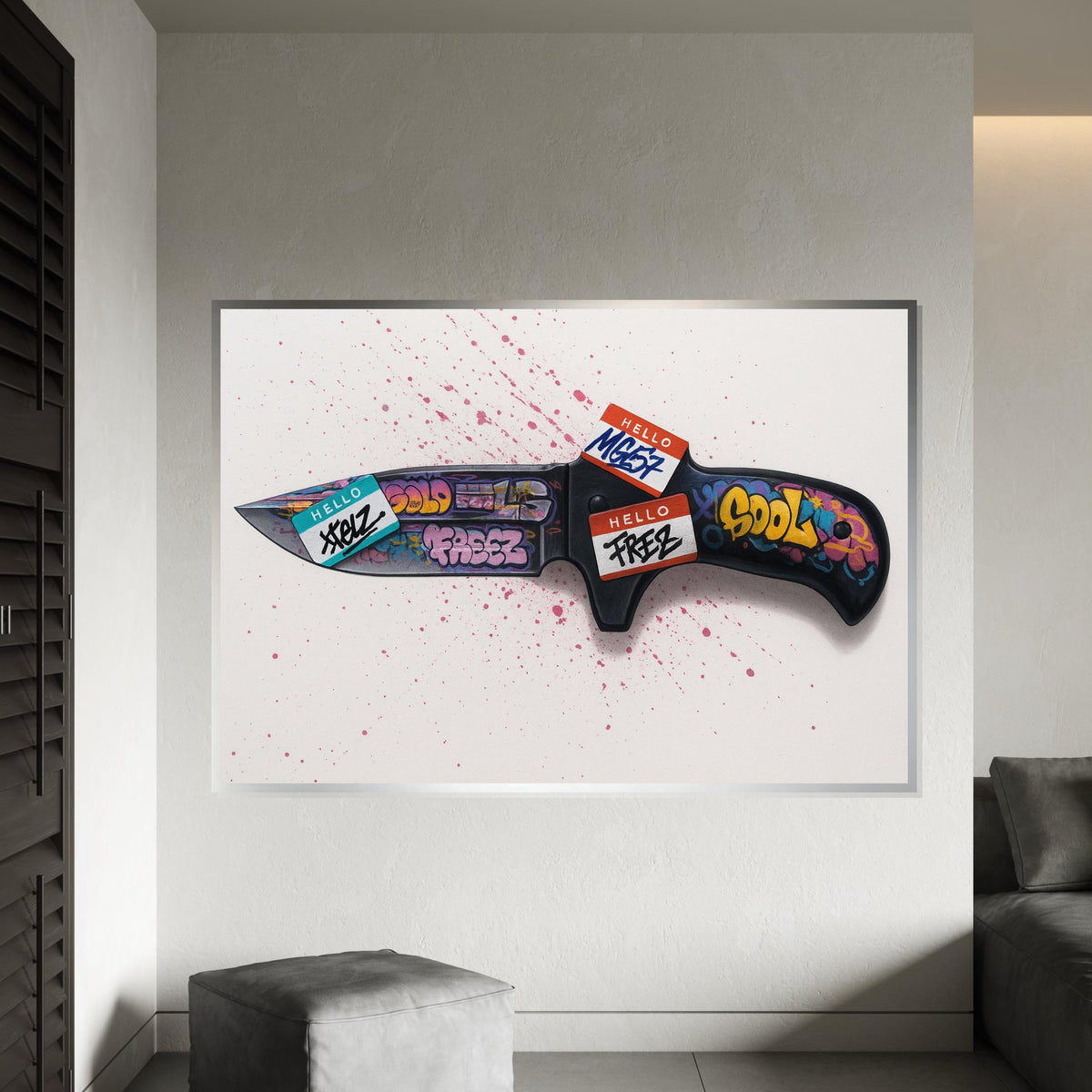 Graffiti Knife Canvas Art, Vibrant Street Art, Knife Wall Print, Urban Art Poster, Wall Art Canvas Design, Ready to Hang Decoration,Gift Art
