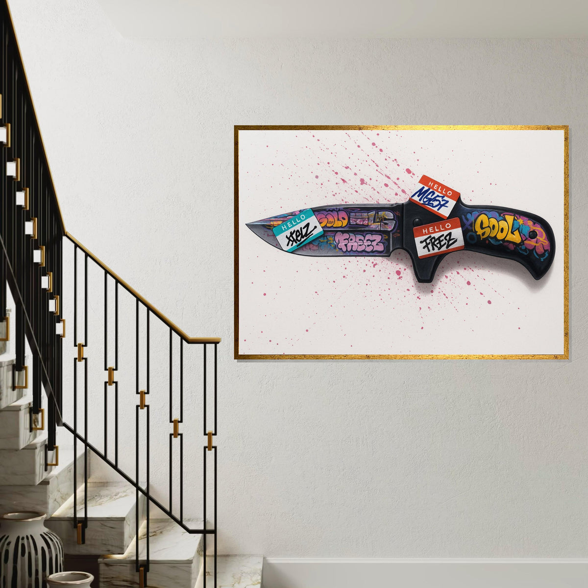 Graffiti Knife Canvas Art, Vibrant Street Art, Knife Wall Print, Urban Art Poster, Wall Art Canvas Design, Ready to Hang Decoration,Gift Art