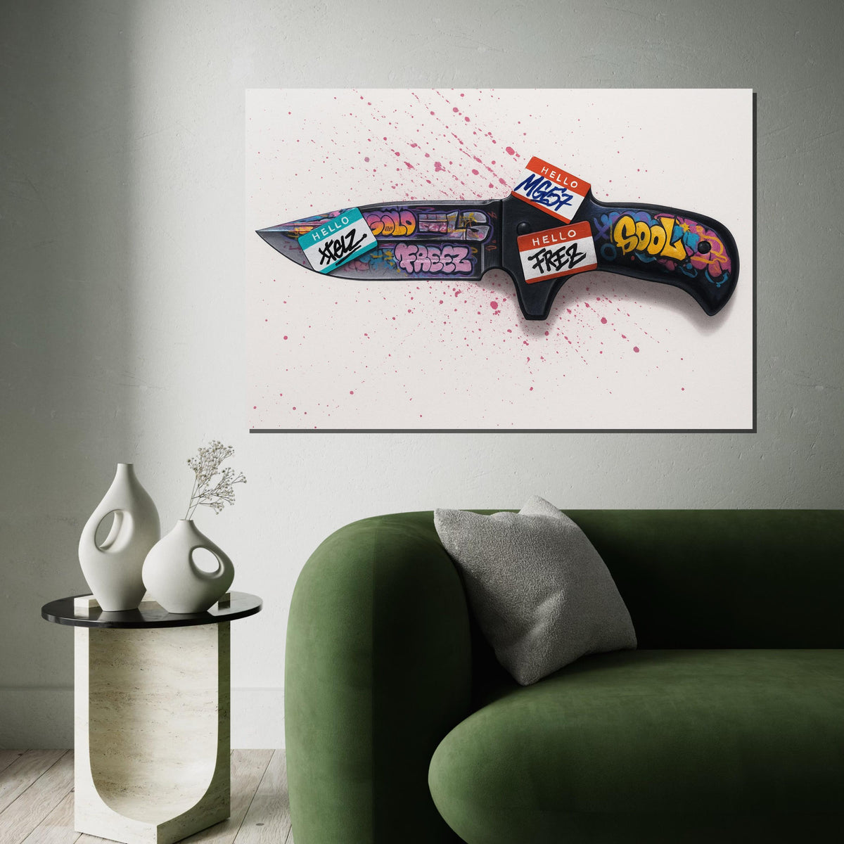 Graffiti Knife Canvas Art, Vibrant Street Art, Knife Wall Print, Urban Art Poster, Wall Art Canvas Design, Ready to Hang Decoration,Gift Art