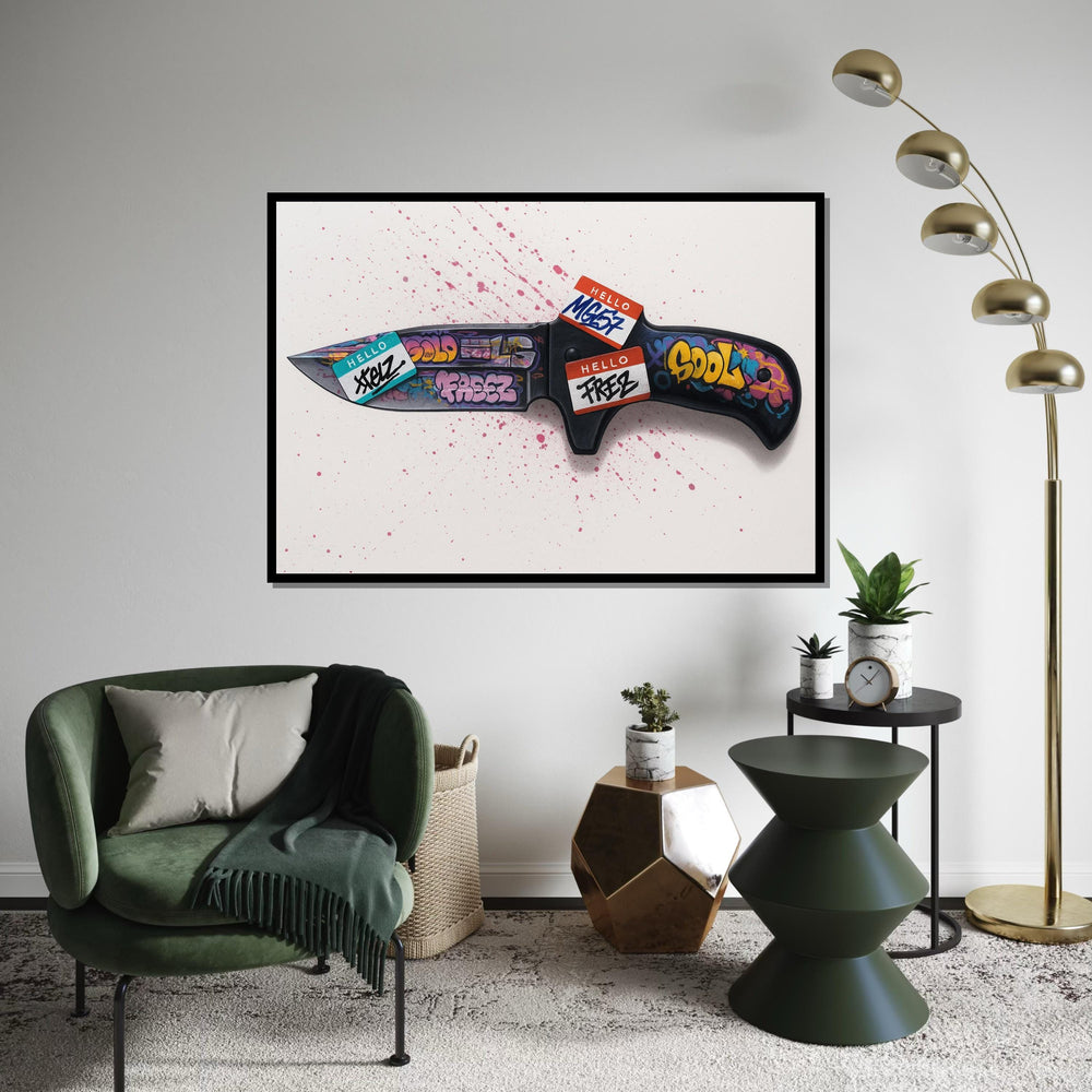 Graffiti Knife Canvas Art, Vibrant Street Art, Knife Wall Print, Urban Art Poster, Wall Art Canvas Design, Ready to Hang Decoration,Gift Art