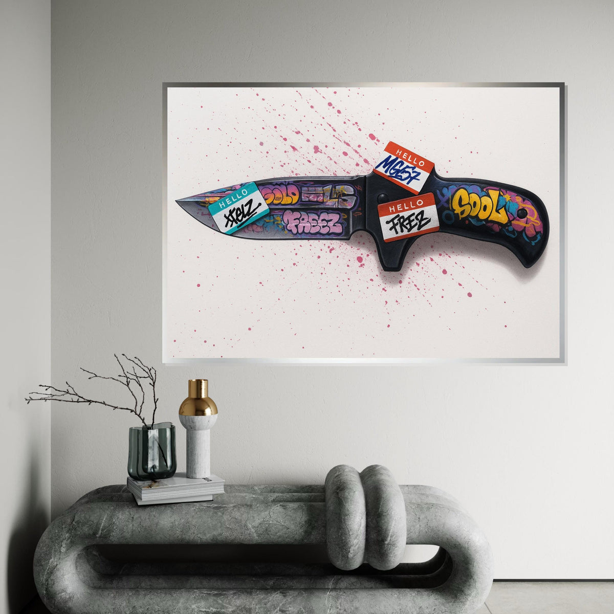 Graffiti Knife Canvas Art, Vibrant Street Art, Knife Wall Print, Urban Art Poster, Wall Art Canvas Design, Ready to Hang Decoration,Gift Art