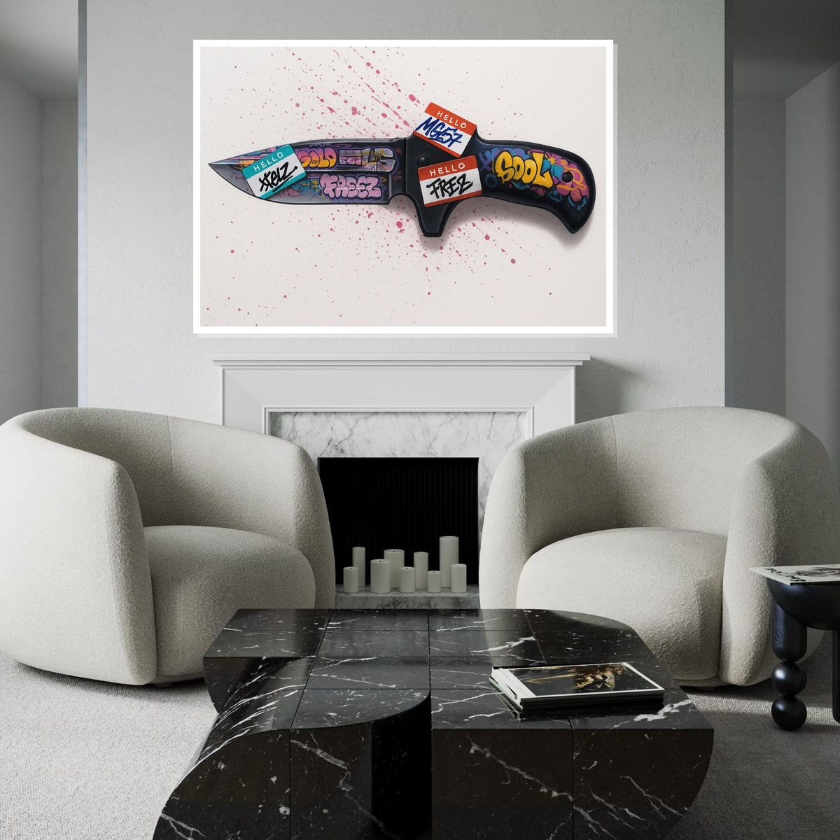 Graffiti Knife Canvas Art, Vibrant Street Art, Knife Wall Print, Urban Art Poster, Wall Art Canvas Design, Ready to Hang Decoration,Gift Art