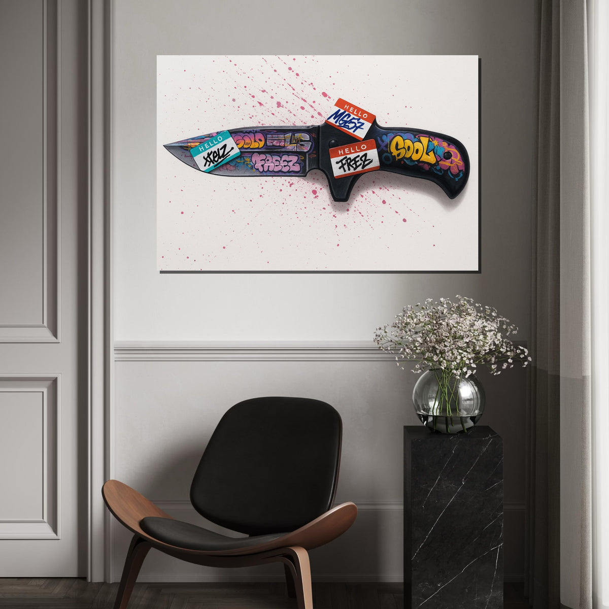 Graffiti Knife Canvas Art, Vibrant Street Art, Knife Wall Print, Urban Art Poster, Wall Art Canvas Design, Ready to Hang Decoration,Gift Art