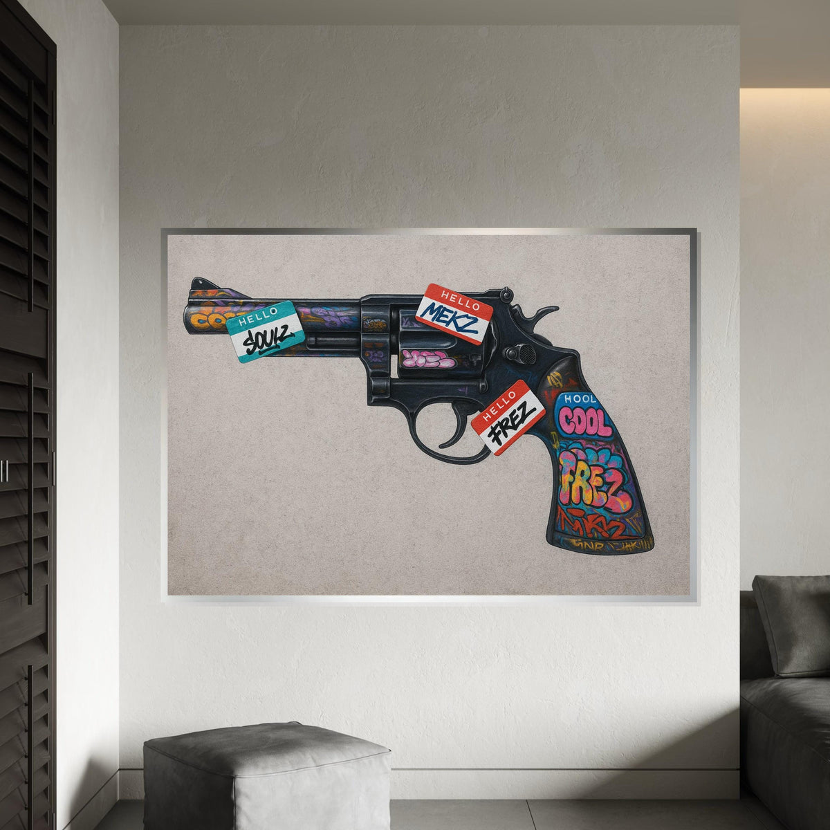 Graffiti Revolver, Street Art Gun, Colorful Gun Canvas, Urban Art, Wall Art Canvas Design, Ready To Hang Decoration,Canvas Print