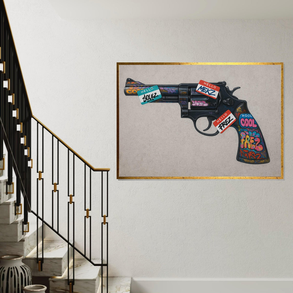 Graffiti Revolver, Street Art Gun, Colorful Gun Canvas, Urban Art, Wall Art Canvas Design, Ready To Hang Decoration,Canvas Print