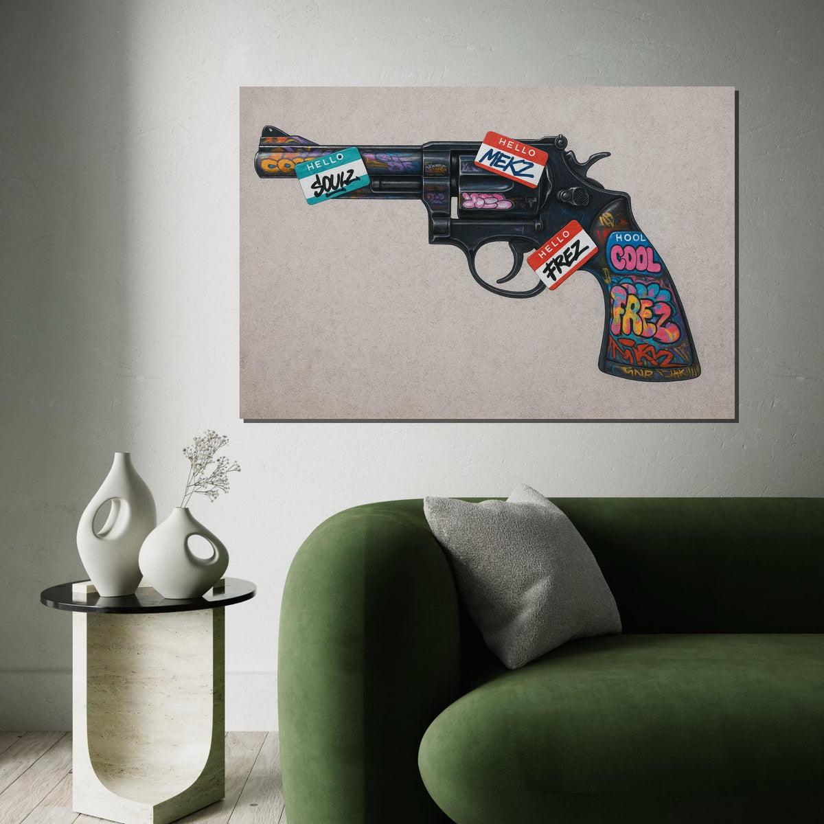 Graffiti Revolver, Street Art Gun, Colorful Gun Canvas, Urban Art, Wall Art Canvas Design, Ready To Hang Decoration,Canvas Print