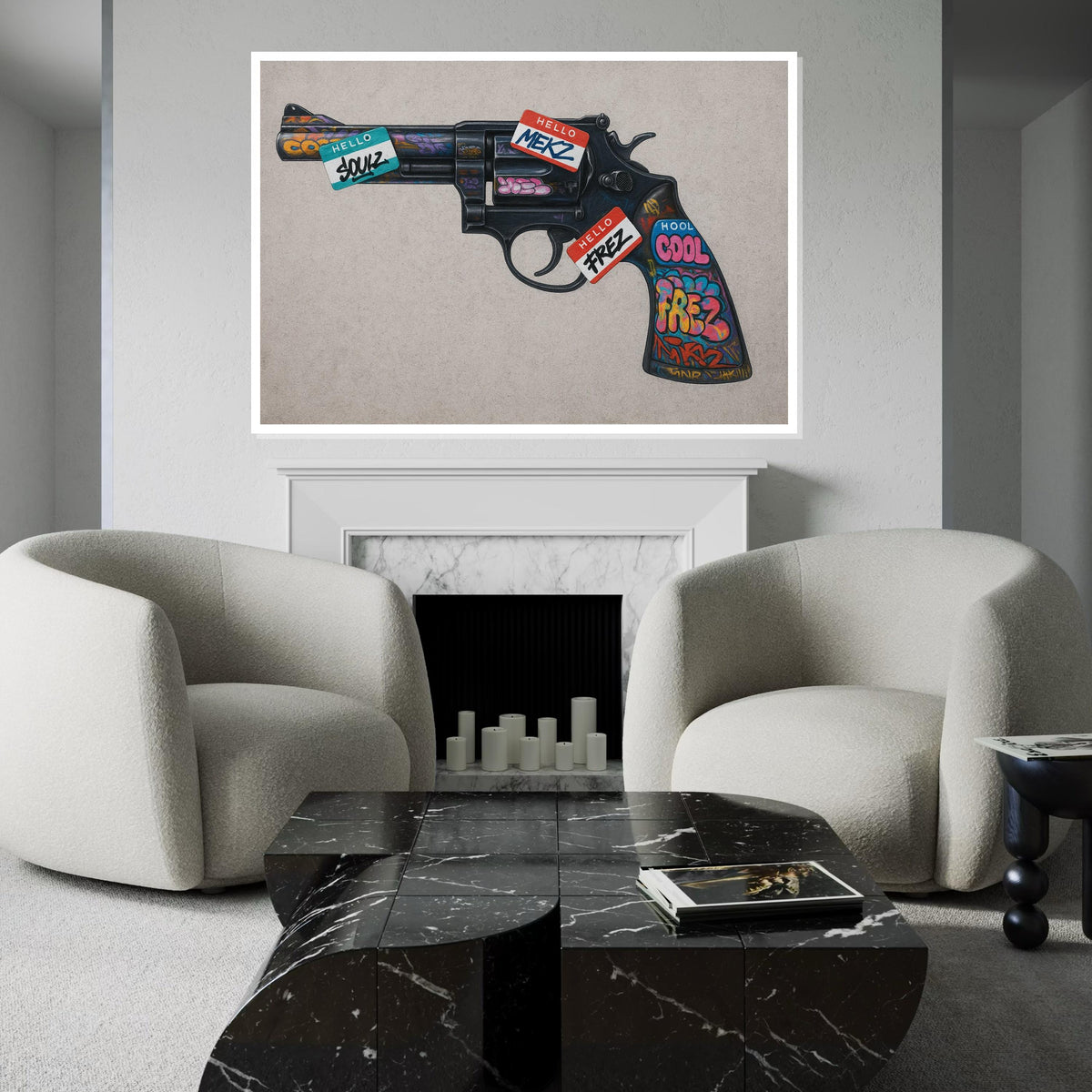 Graffiti Revolver, Street Art Gun, Colorful Gun Canvas, Urban Art, Wall Art Canvas Design, Ready To Hang Decoration,Canvas Print