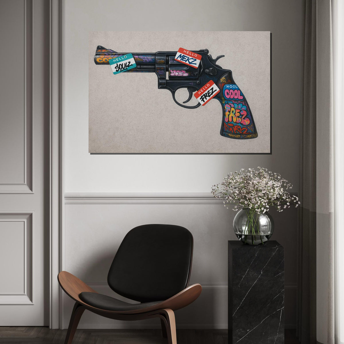 Graffiti Revolver, Street Art Gun, Colorful Gun Canvas, Urban Art, Wall Art Canvas Design, Ready To Hang Decoration,Canvas Print