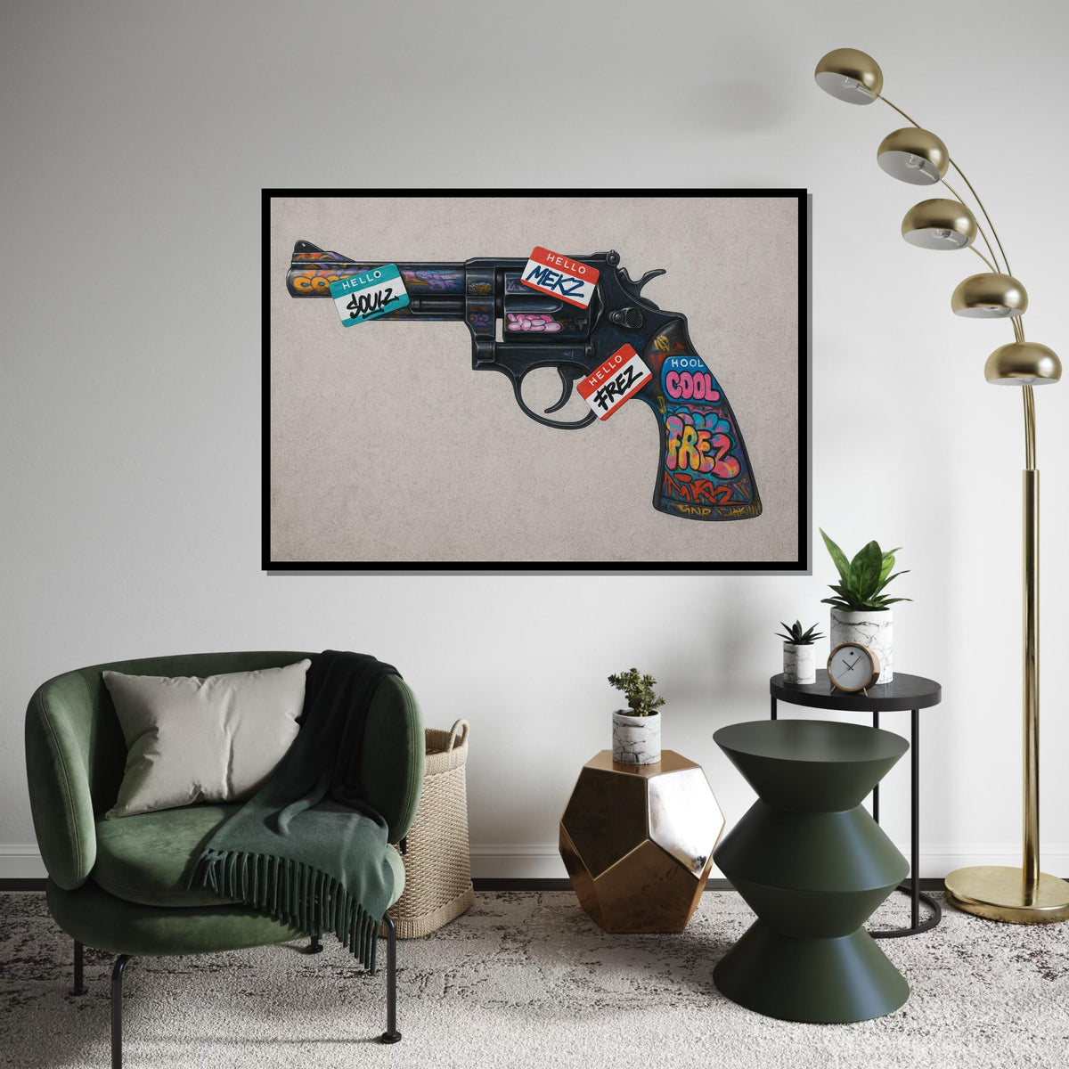 Graffiti Revolver, Street Art Gun, Colorful Gun Canvas, Urban Art, Wall Art Canvas Design, Ready To Hang Decoration,Canvas Print