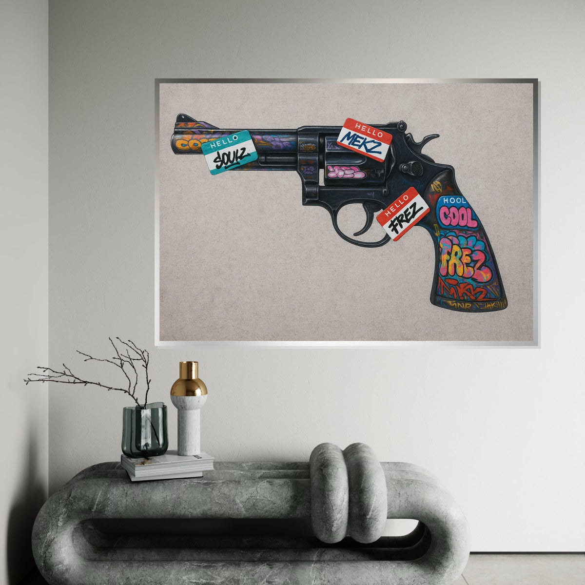 Graffiti Revolver, Street Art Gun, Colorful Gun Canvas, Urban Art, Wall Art Canvas Design, Ready To Hang Decoration,Canvas Print