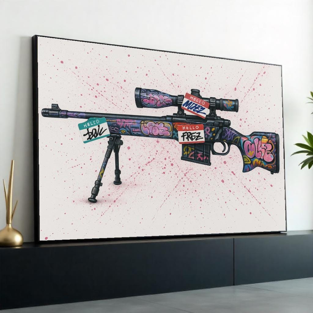 Graffiti Rifle Canvas, Street Art Gun Poster, Urban Wall Art, Bold Canvas Design, Ready to Hang Decoration,Colorful Weapon Print, Sniper Art