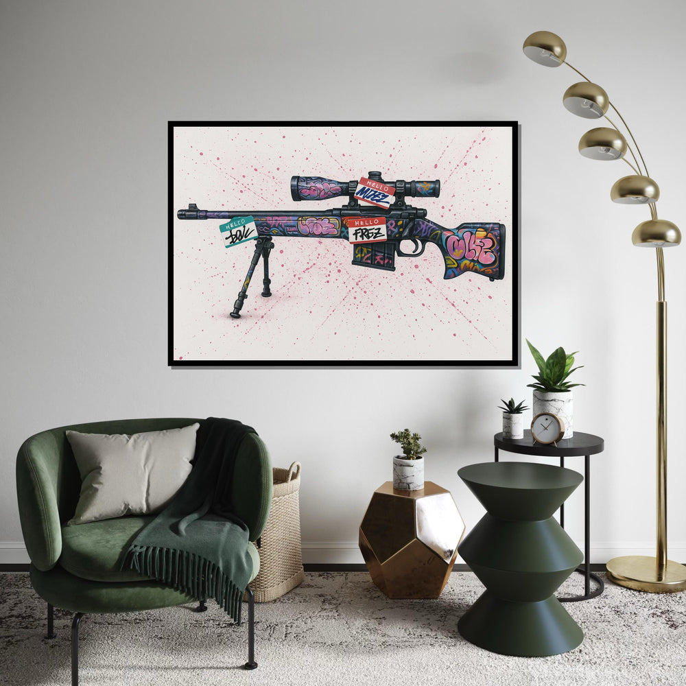 Graffiti Rifle Canvas, Street Art Gun Poster, Urban Wall Art, Bold Canvas Design, Ready to Hang Decoration,Colorful Weapon Print, Sniper Art