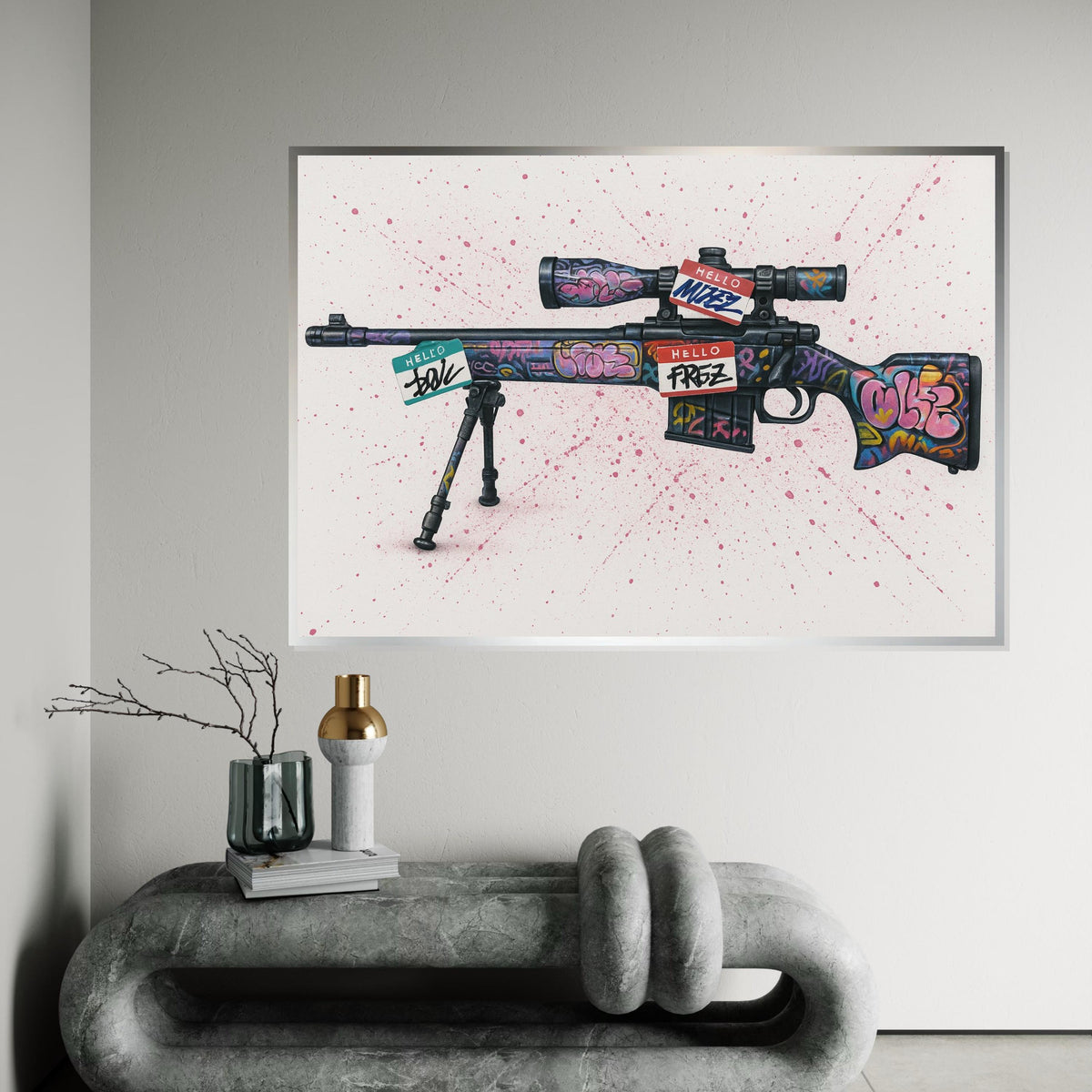 Graffiti Rifle Canvas, Street Art Gun Poster, Urban Wall Art, Bold Canvas Design, Ready to Hang Decoration,Colorful Weapon Print, Sniper Art
