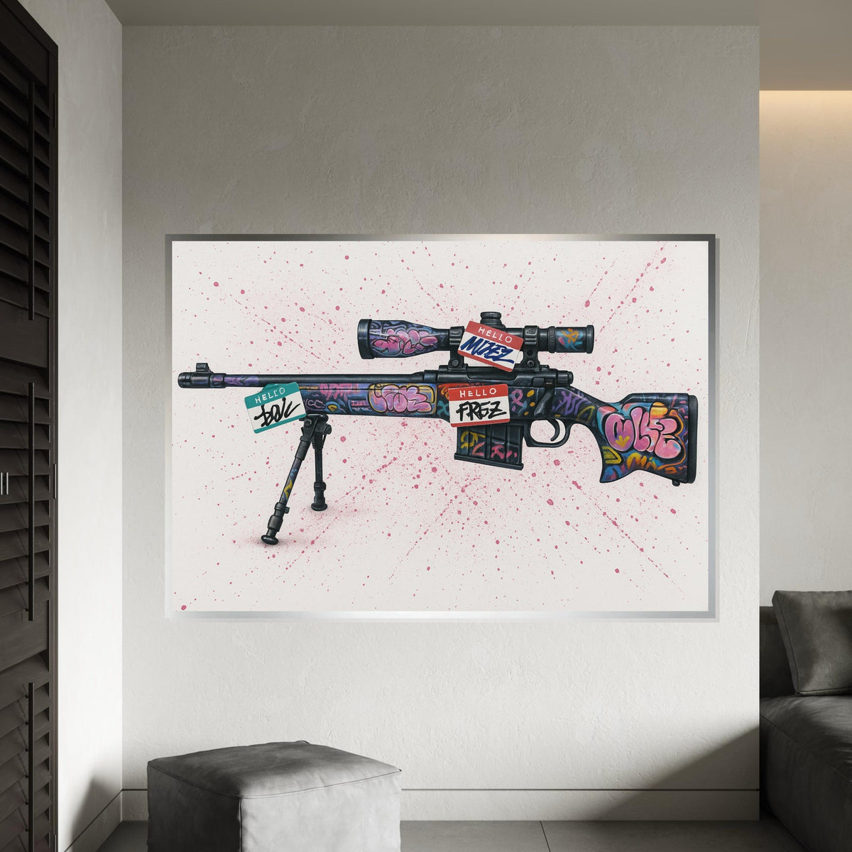 Graffiti Rifle Canvas, Street Art Gun Poster, Urban Wall Art, Bold Canvas Design, Ready to Hang Decoration,Colorful Weapon Print, Sniper Art