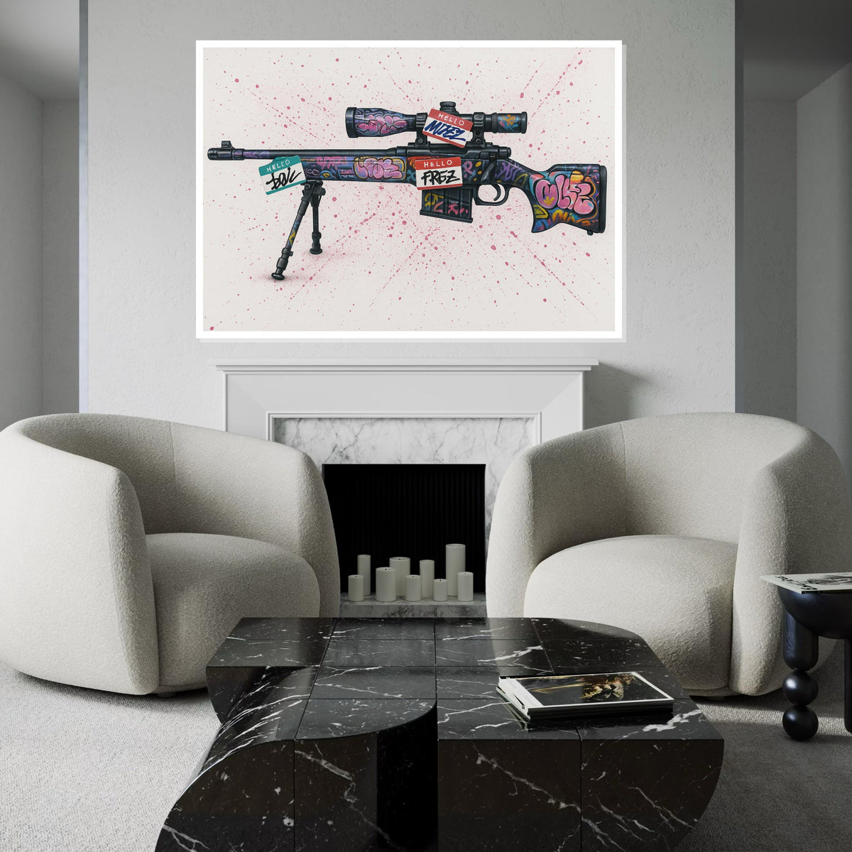 Graffiti Rifle Canvas, Street Art Gun Poster, Urban Wall Art, Bold Canvas Design, Ready to Hang Decoration,Colorful Weapon Print, Sniper Art