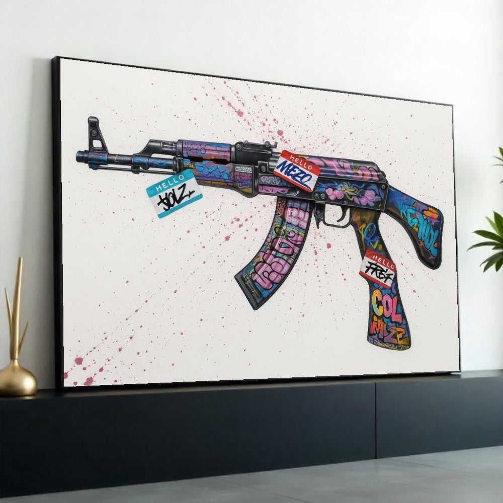 Graffiti AK47 Canvas, Urban Art, Colorful Gun Wall Art, Street Art Poster, Wall Art Canvas Design, Ready to Hang Decoration,Canvas Print