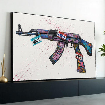 Graffiti AK47 Canvas, Urban Art, Colorful Gun Wall Art, Street Art Poster, Wall Art Canvas Design, Ready to Hang Decoration,Canvas Print