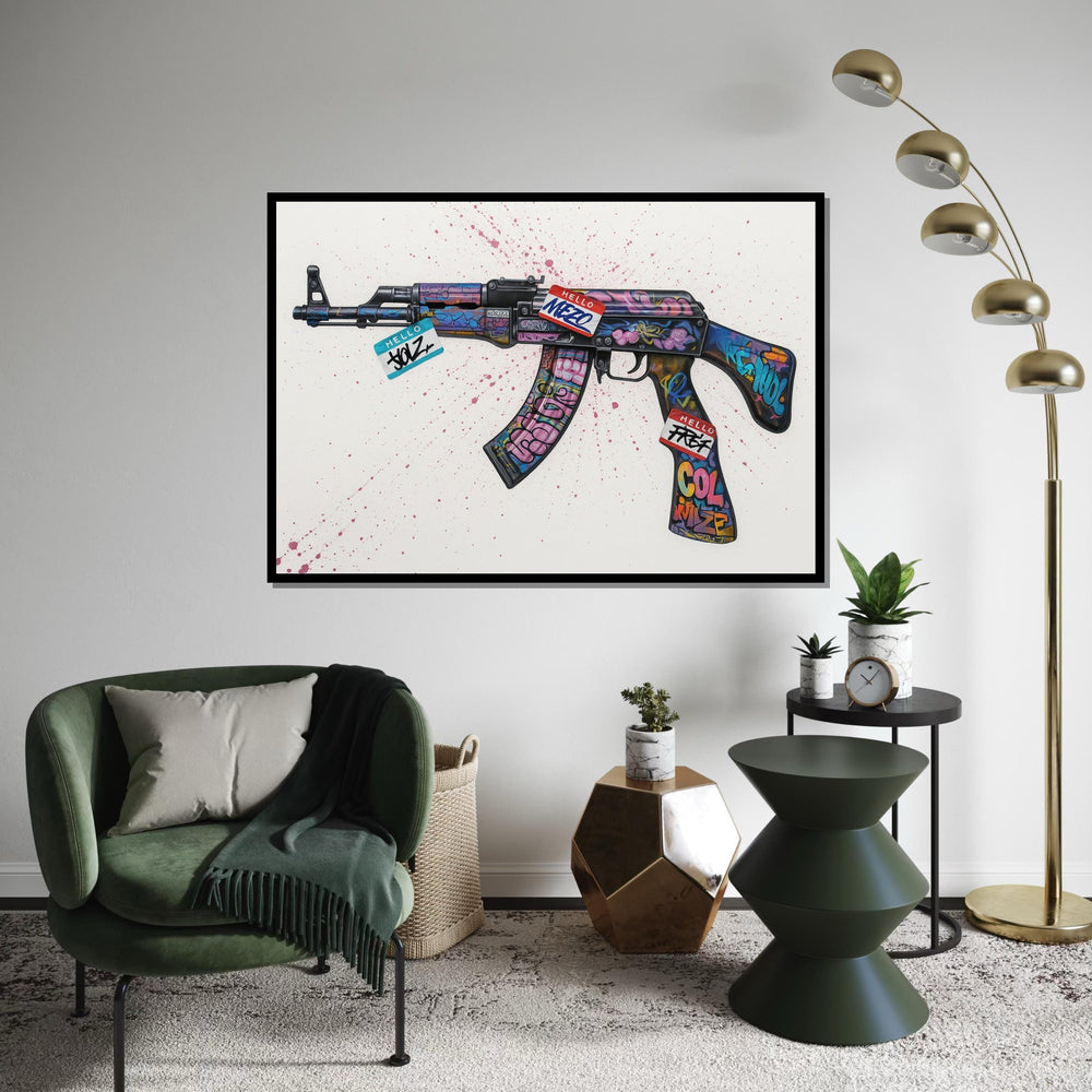 Graffiti AK47 Canvas, Urban Art, Colorful Gun Wall Art, Street Art Poster, Wall Art Canvas Design, Ready to Hang Decoration,Canvas Print