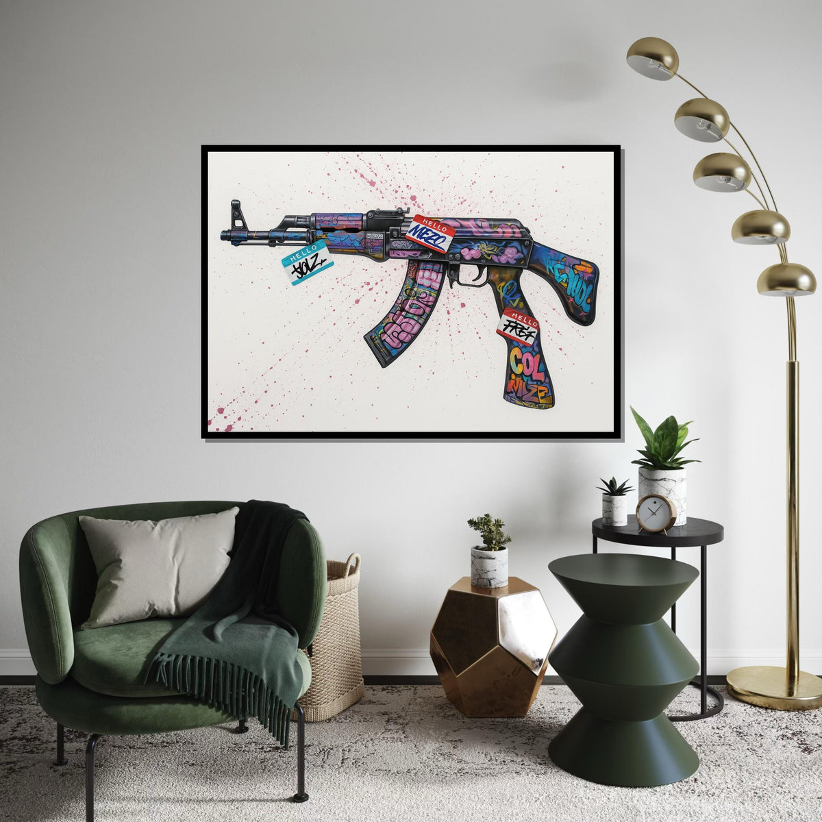 Graffiti AK47 Canvas, Urban Art, Colorful Gun Wall Art, Street Art Poster, Wall Art Canvas Design, Ready to Hang Decoration,Canvas Print