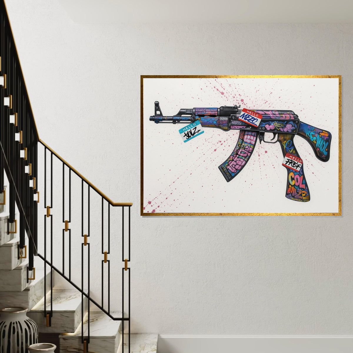 Graffiti AK47 Canvas, Urban Art, Colorful Gun Wall Art, Street Art Poster, Wall Art Canvas Design, Ready to Hang Decoration,Canvas Print