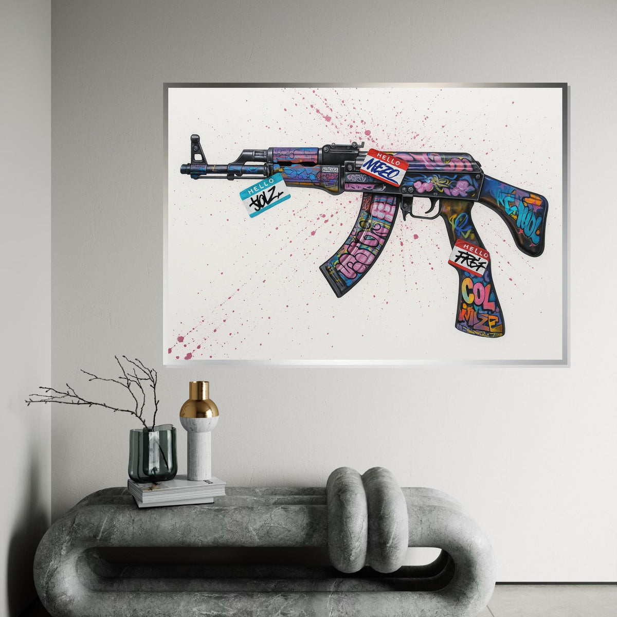 Graffiti AK47 Canvas, Urban Art, Colorful Gun Wall Art, Street Art Poster, Wall Art Canvas Design, Ready to Hang Decoration,Canvas Print