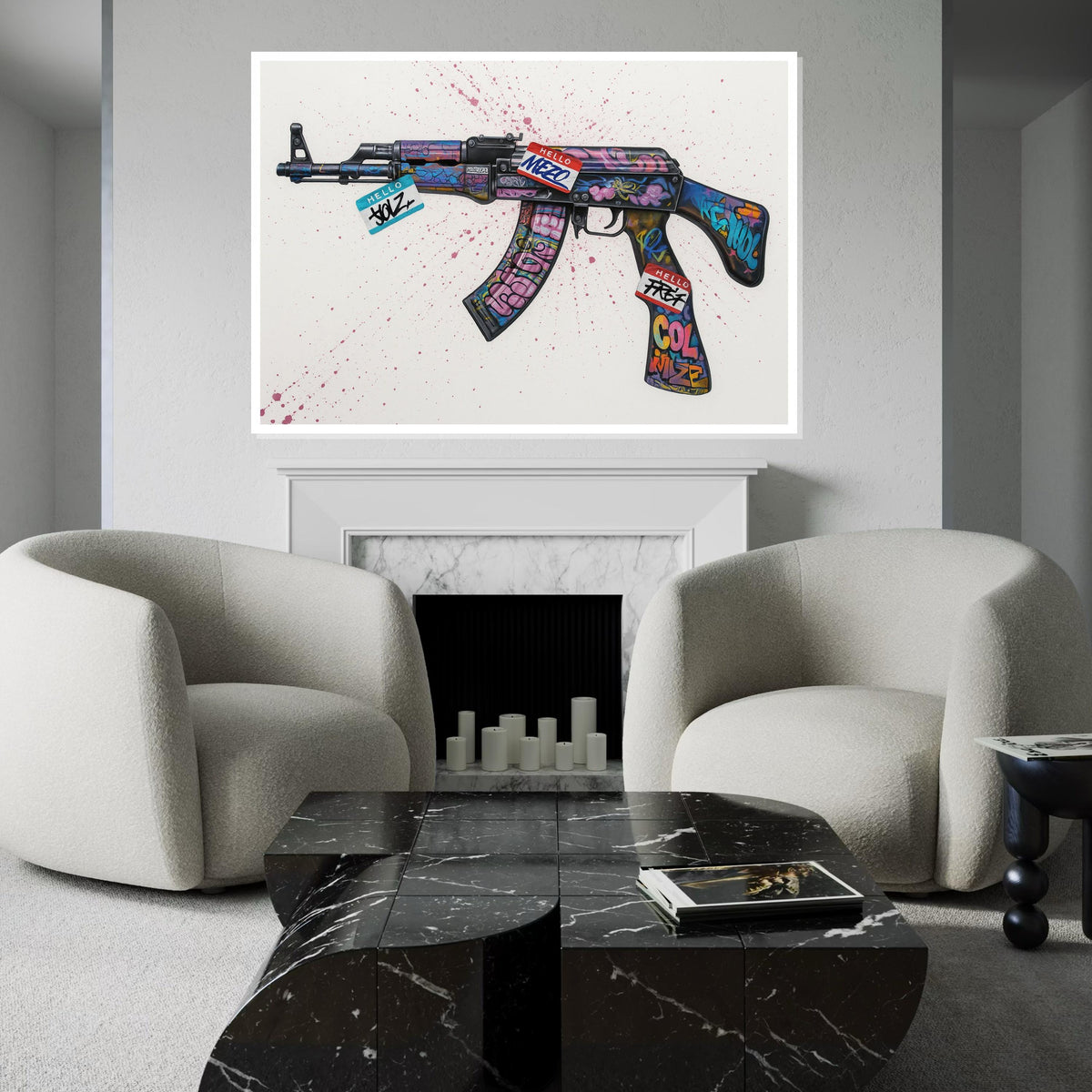 Graffiti AK47 Canvas, Urban Art, Colorful Gun Wall Art, Street Art Poster, Wall Art Canvas Design, Ready to Hang Decoration,Canvas Print