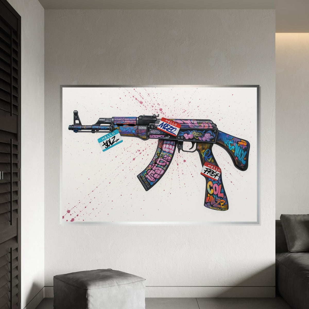 Graffiti AK47 Canvas, Urban Art, Colorful Gun Wall Art, Street Art Poster, Wall Art Canvas Design, Ready to Hang Decoration,Canvas Print
