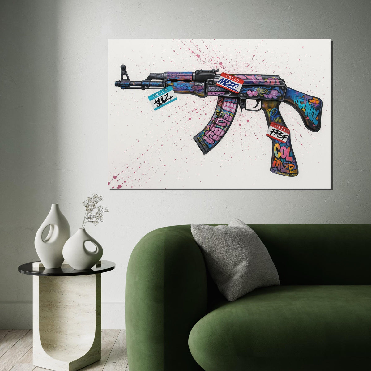 Graffiti AK47 Canvas, Urban Art, Colorful Gun Wall Art, Street Art Poster, Wall Art Canvas Design, Ready to Hang Decoration,Canvas Print