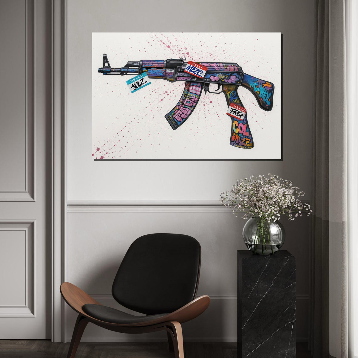 Graffiti AK47 Canvas, Urban Art, Colorful Gun Wall Art, Street Art Poster, Wall Art Canvas Design, Ready to Hang Decoration,Canvas Print