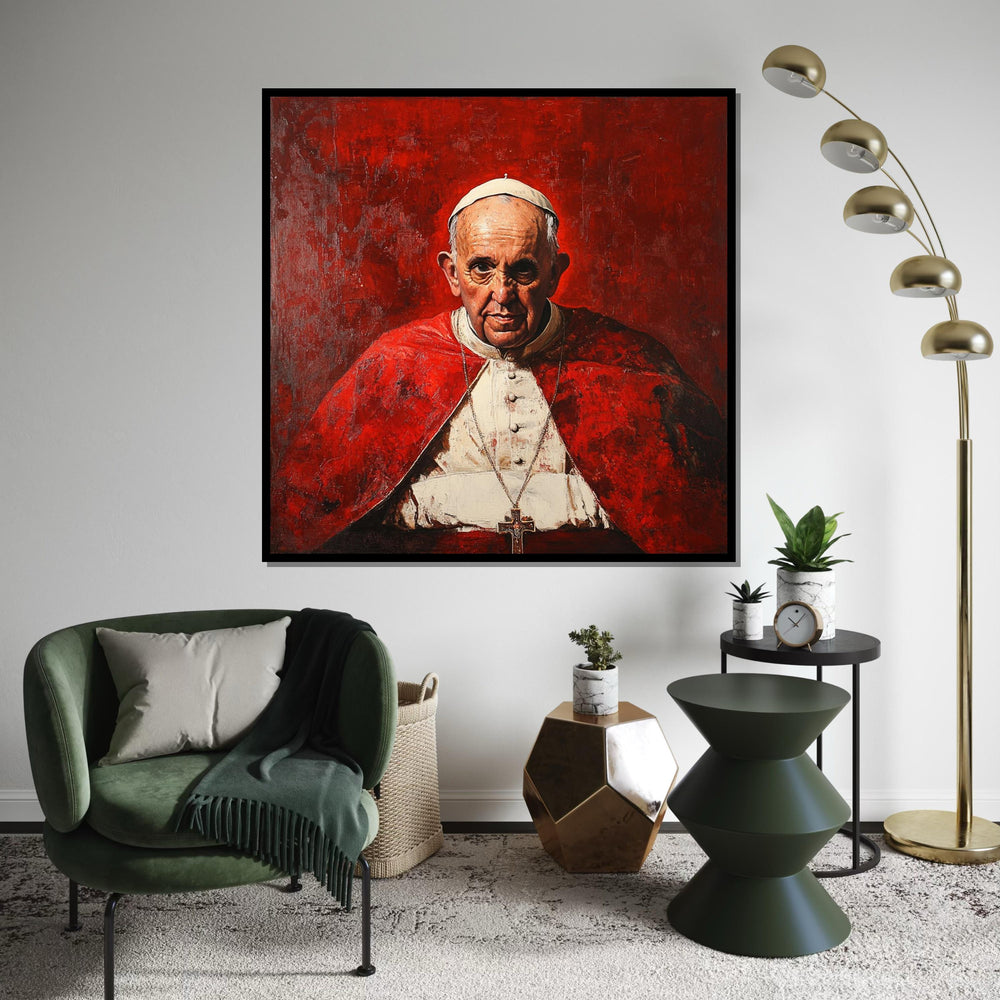 Pope Francis Portrait Canvas, Inspiring Papal Portrait on Premium Giclée Cotton Panel, 60×90 cm, Bold Red & White Art