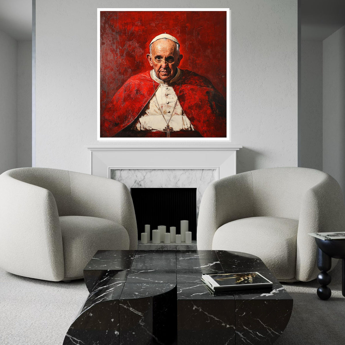 Pope Francis Portrait Canvas, Inspiring Papal Portrait on Premium Giclée Cotton Panel, 60×90 cm, Bold Red & White Art