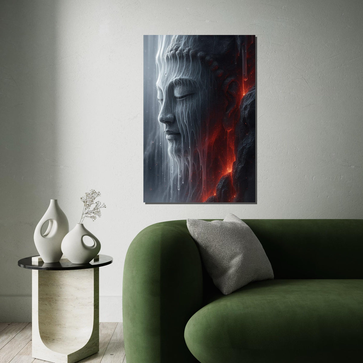Serene Buddha, Melting Ice Sculpture Canvas, Spiritual Wall Art, Buddha Poster, Wall Art Canvas Design, Ready to Hang Decoration