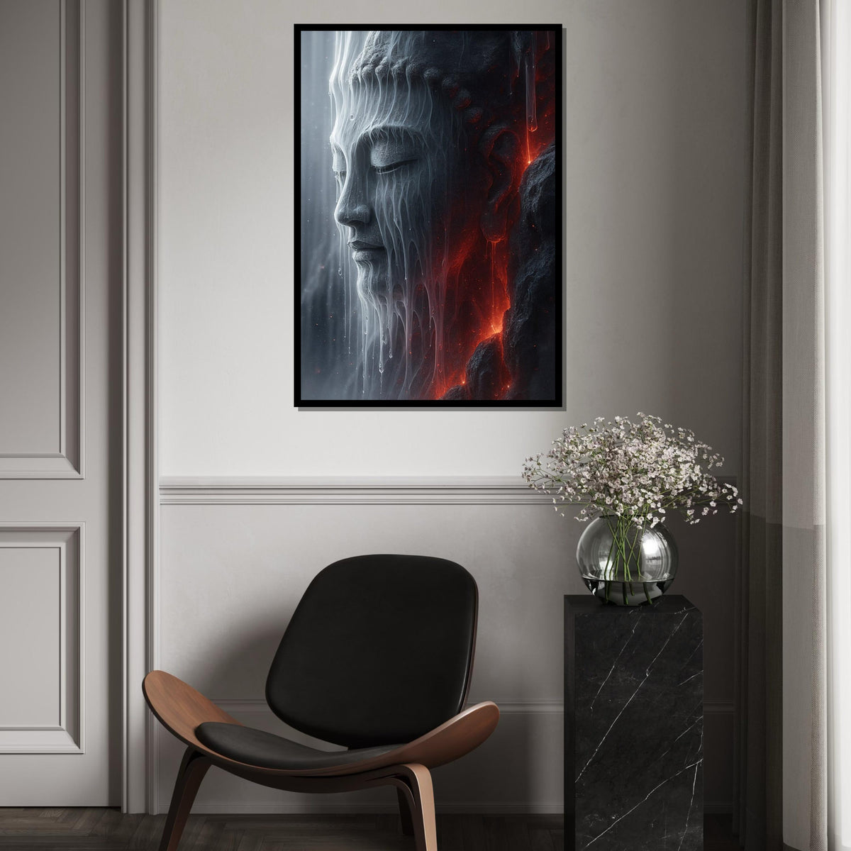 Serene Buddha, Melting Ice Sculpture Canvas, Spiritual Wall Art, Buddha Poster, Wall Art Canvas Design, Ready to Hang Decoration