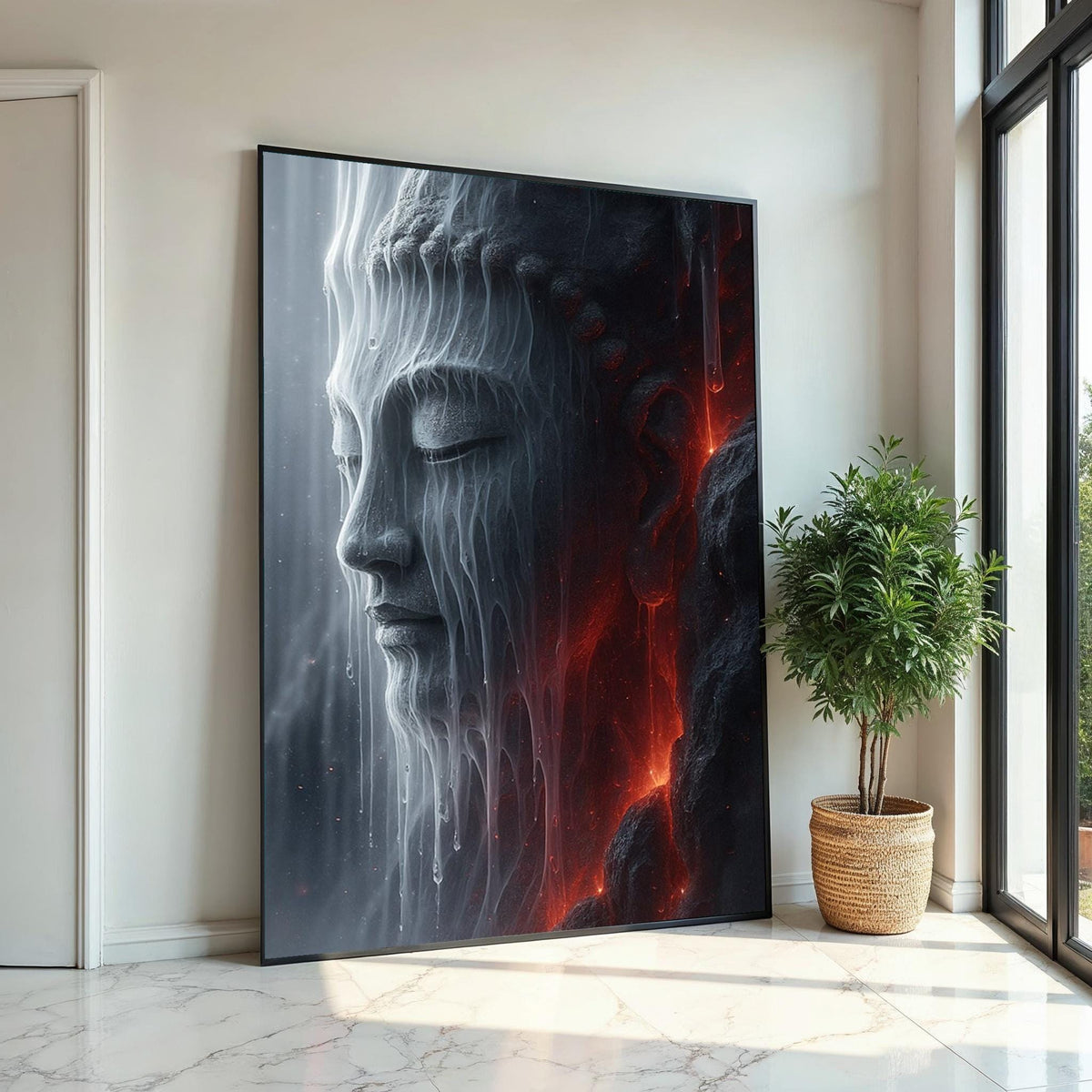 Serene Buddha, Melting Ice Sculpture Canvas, Spiritual Wall Art, Buddha Poster, Wall Art Canvas Design, Ready to Hang Decoration