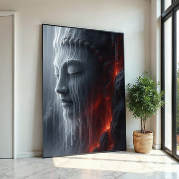 Serene Buddha, Melting Ice Sculpture Canvas, Spiritual Wall Art, Buddha Poster, Wall Art Canvas Design, Ready to Hang Decoration