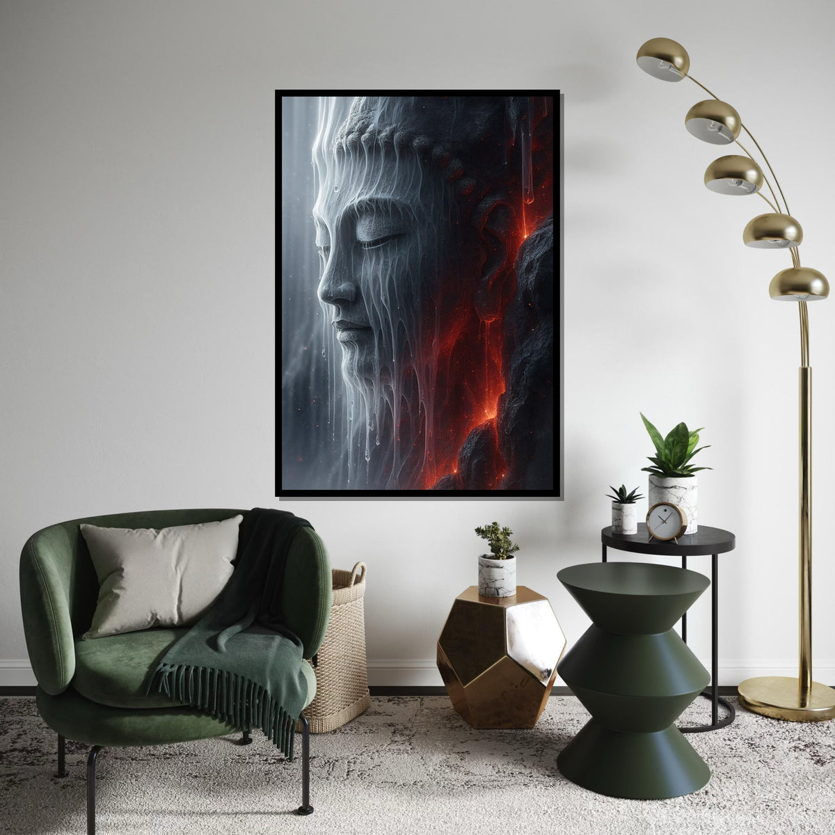 Serene Buddha, Melting Ice Sculpture Canvas, Spiritual Wall Art, Buddha Poster, Wall Art Canvas Design, Ready to Hang Decoration