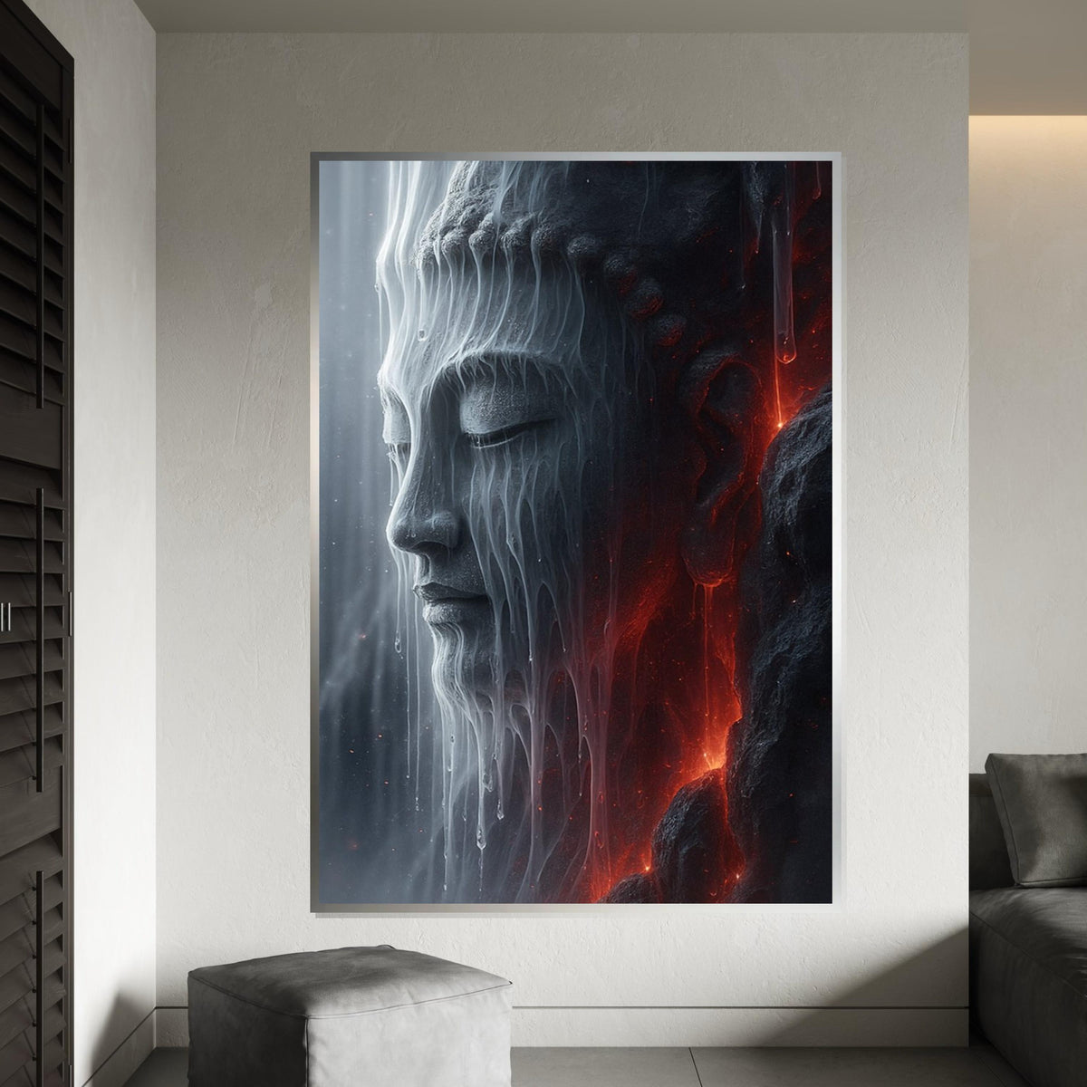 Serene Buddha, Melting Ice Sculpture Canvas, Spiritual Wall Art, Buddha Poster, Wall Art Canvas Design, Ready to Hang Decoration
