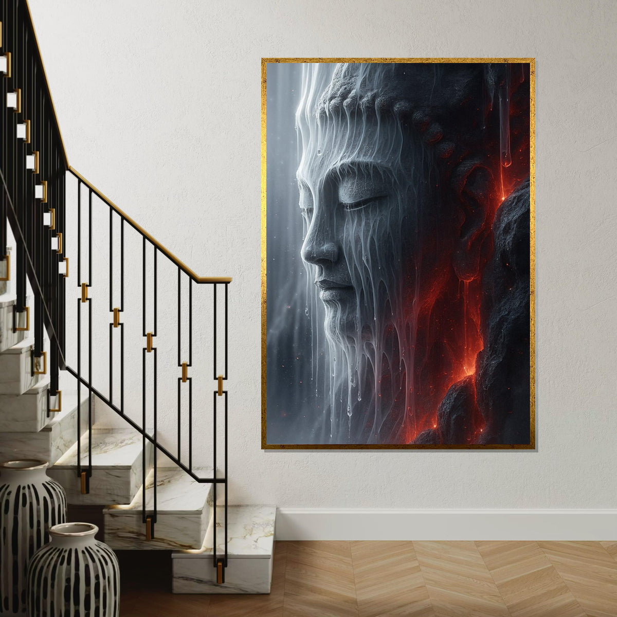 Serene Buddha, Melting Ice Sculpture Canvas, Spiritual Wall Art, Buddha Poster, Wall Art Canvas Design, Ready to Hang Decoration