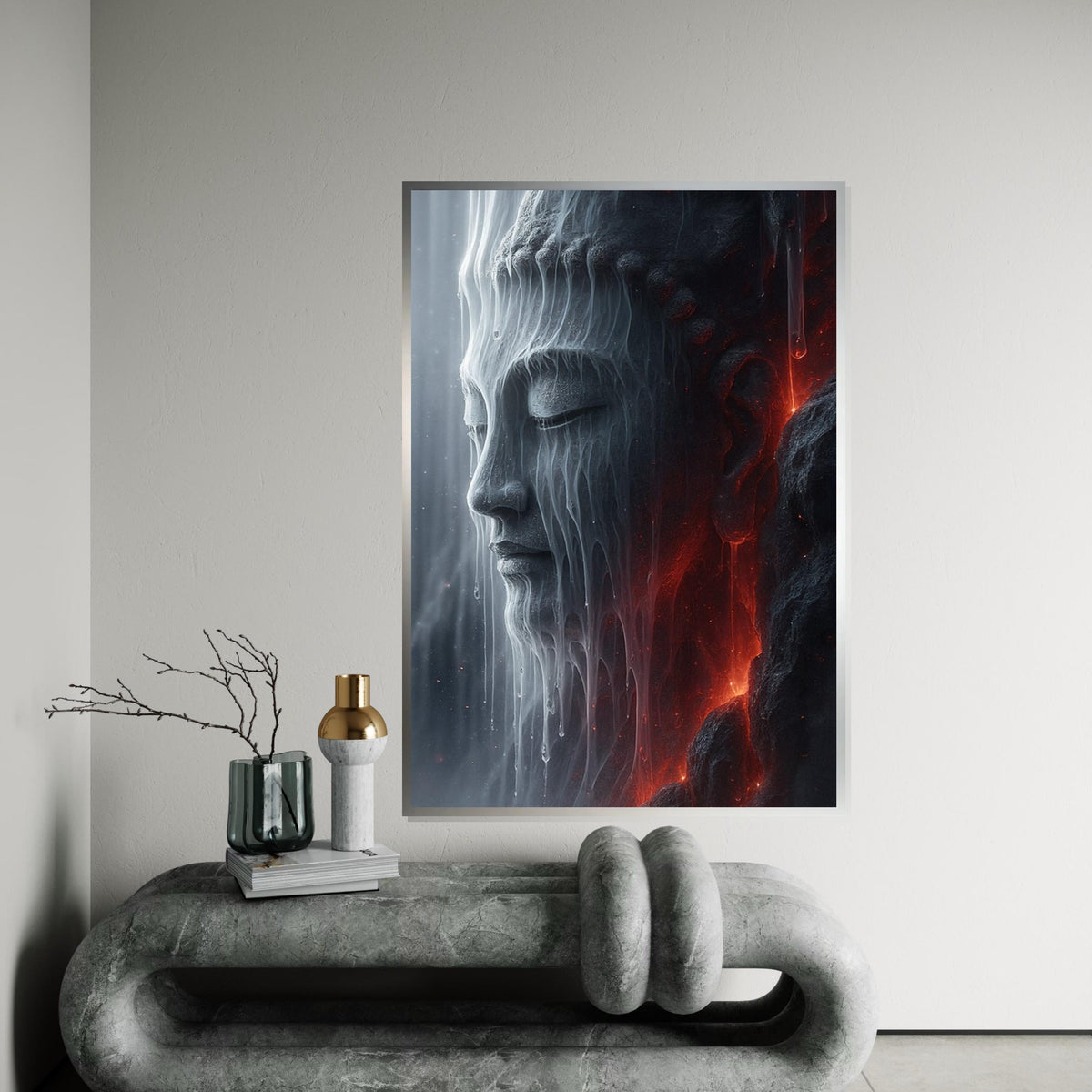 Serene Buddha, Melting Ice Sculpture Canvas, Spiritual Wall Art, Buddha Poster, Wall Art Canvas Design, Ready to Hang Decoration