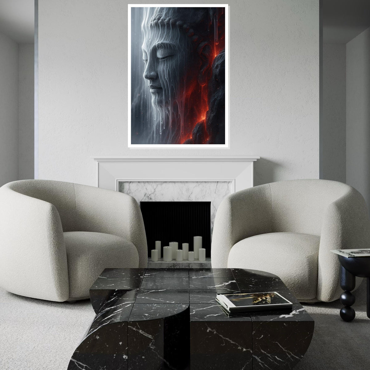 Serene Buddha, Melting Ice Sculpture Canvas, Spiritual Wall Art, Buddha Poster, Wall Art Canvas Design, Ready to Hang Decoration