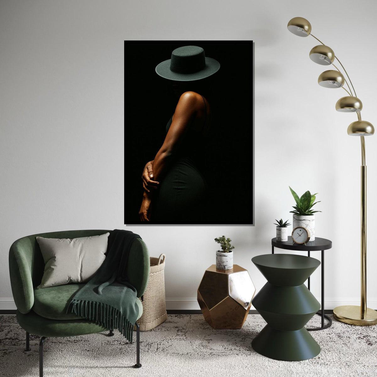 New Mysterious Woman Canvas, Elegant Figure Silhouette, Black Hat Art, Wall Art Canvas Design, Ready To Hang Decoration