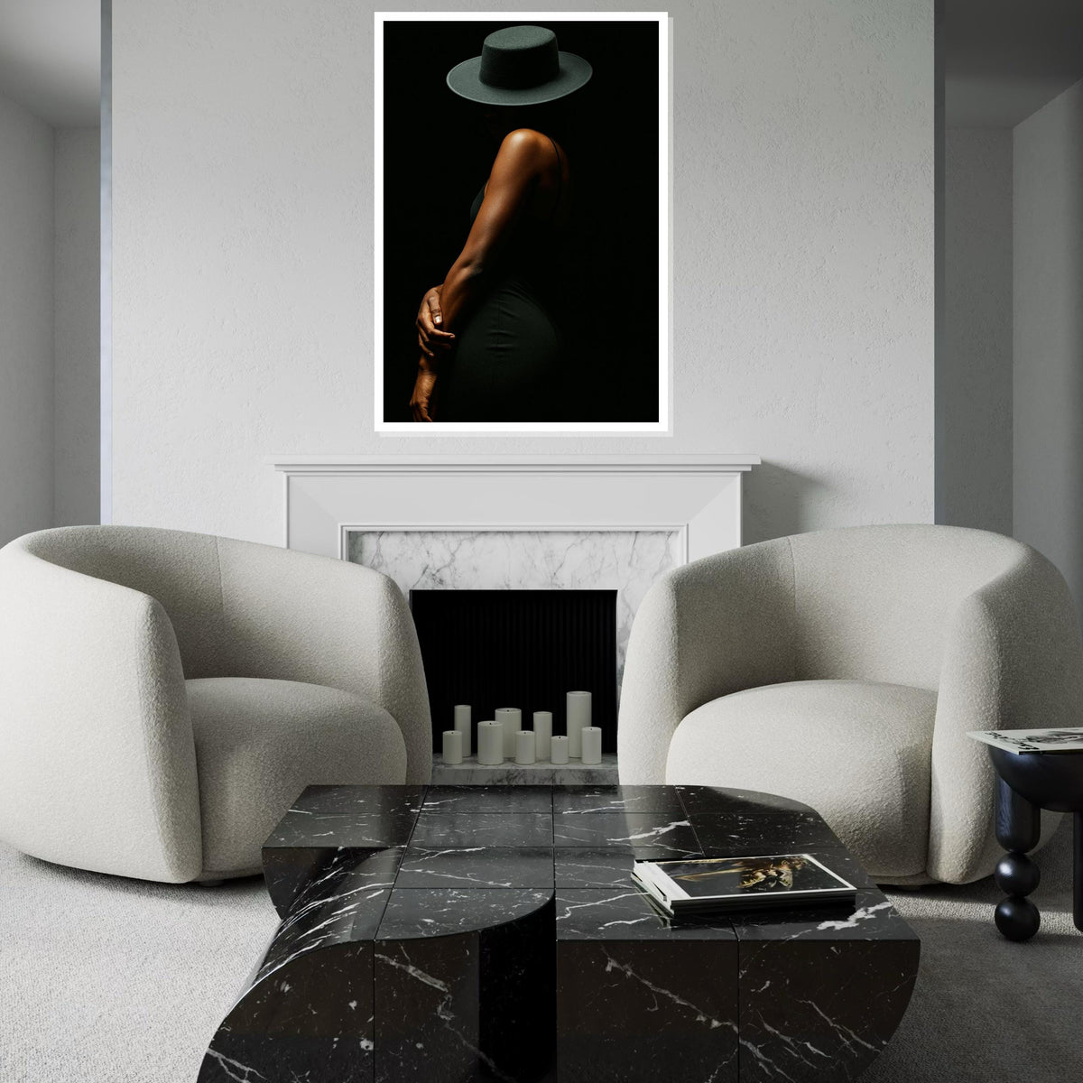 New Mysterious Woman Canvas, Elegant Figure Silhouette, Black Hat Art, Wall Art Canvas Design, Ready To Hang Decoration
