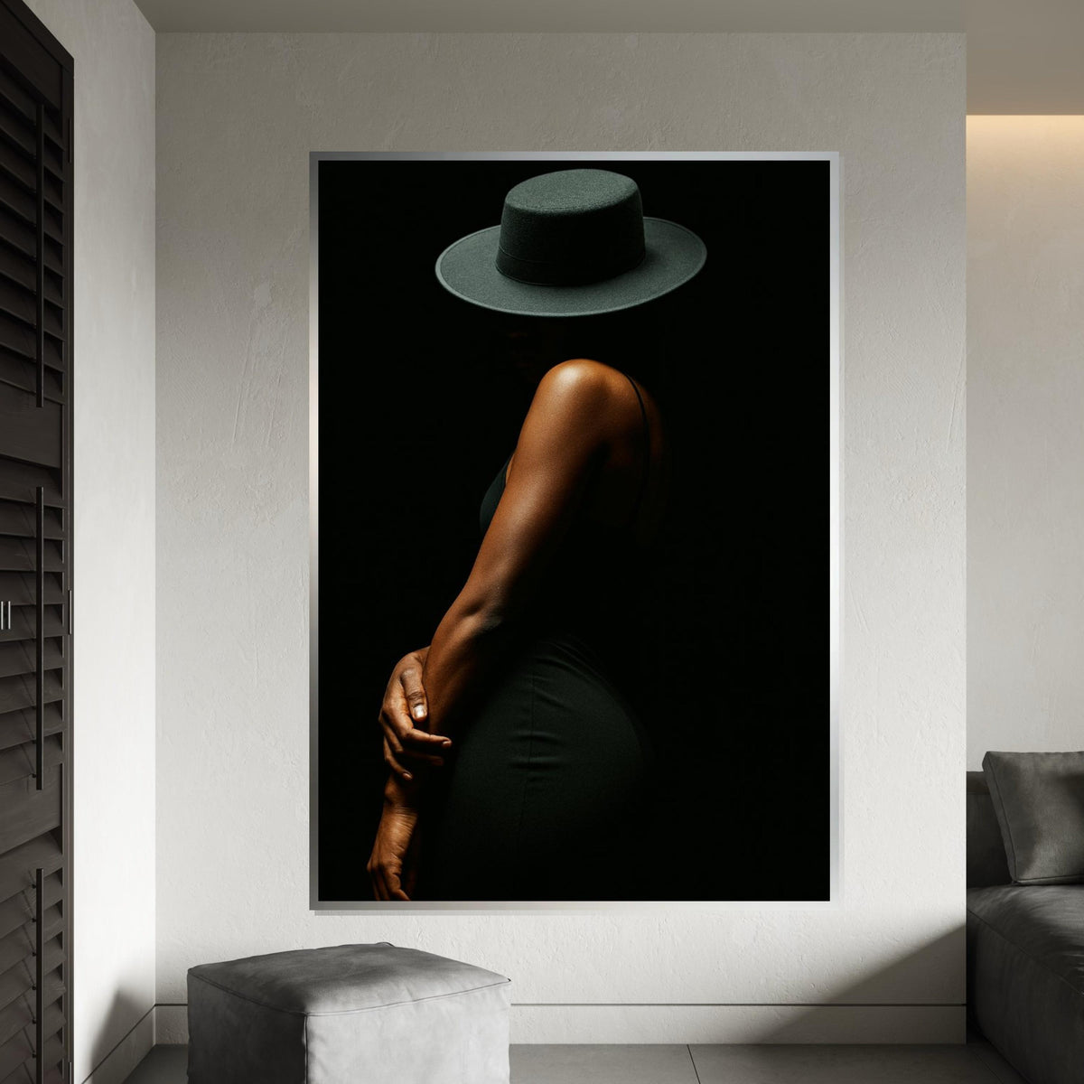 New Mysterious Woman Canvas, Elegant Figure Silhouette, Black Hat Art, Wall Art Canvas Design, Ready To Hang Decoration