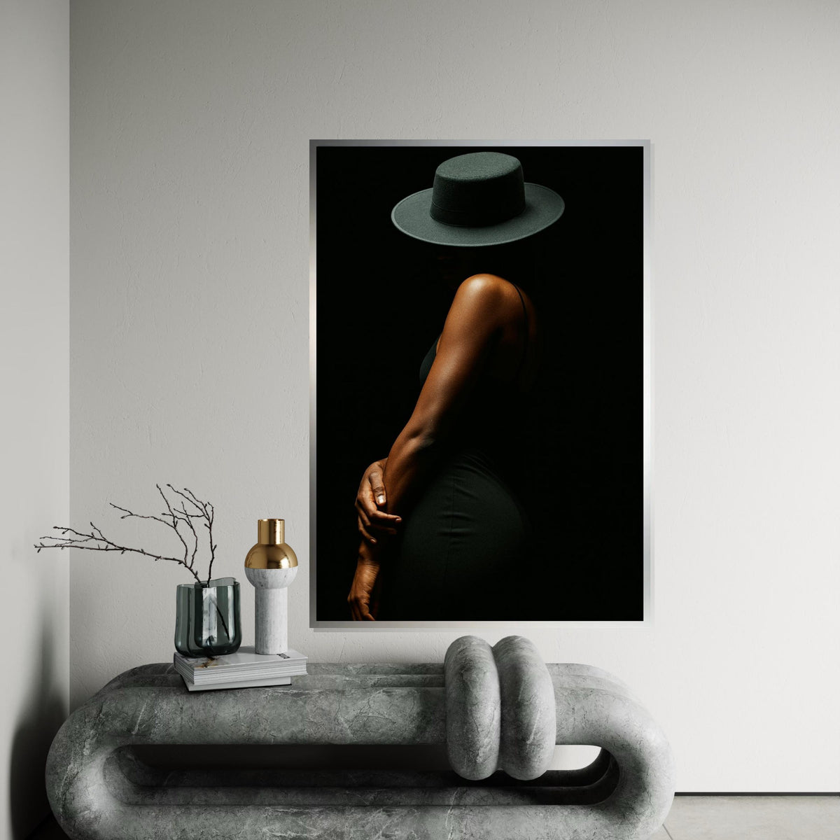 New Mysterious Woman Canvas, Elegant Figure Silhouette, Black Hat Art, Wall Art Canvas Design, Ready To Hang Decoration