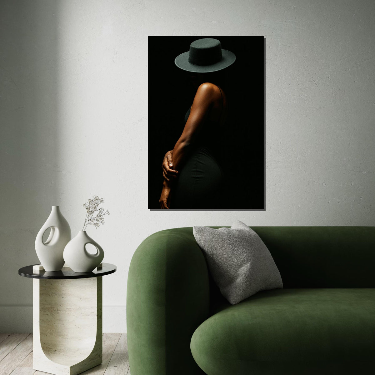New Mysterious Woman Canvas, Elegant Figure Silhouette, Black Hat Art, Wall Art Canvas Design, Ready To Hang Decoration