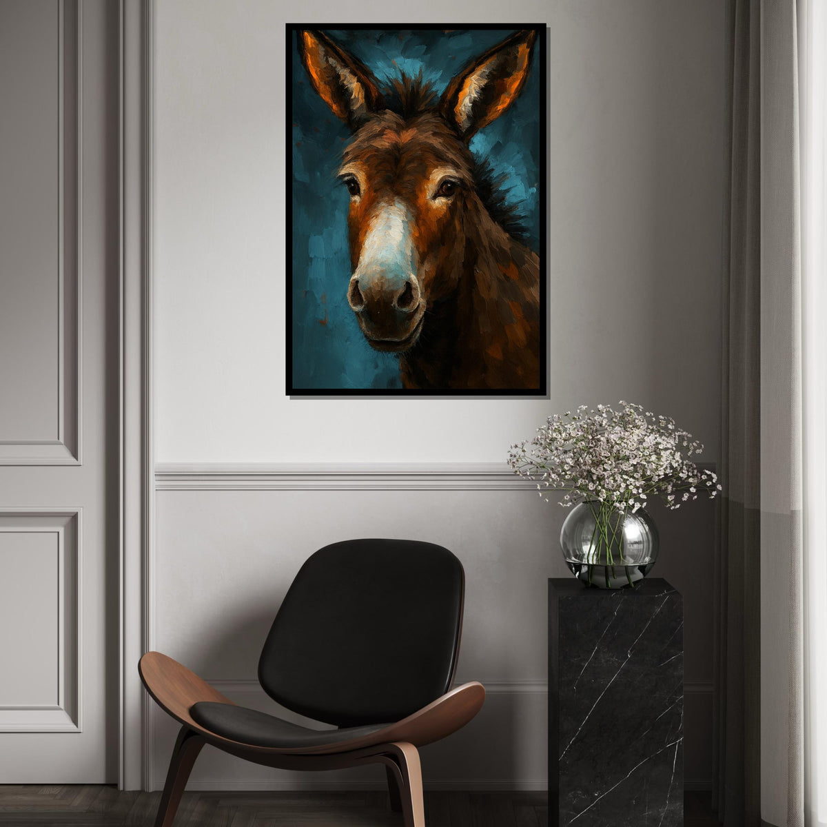 Majestic Donkey Canvas, Animal Wall Art, Donkey Portrait Print, Wall Art Canvas Design, Ready to Hang Decor, Rustic Animal Art