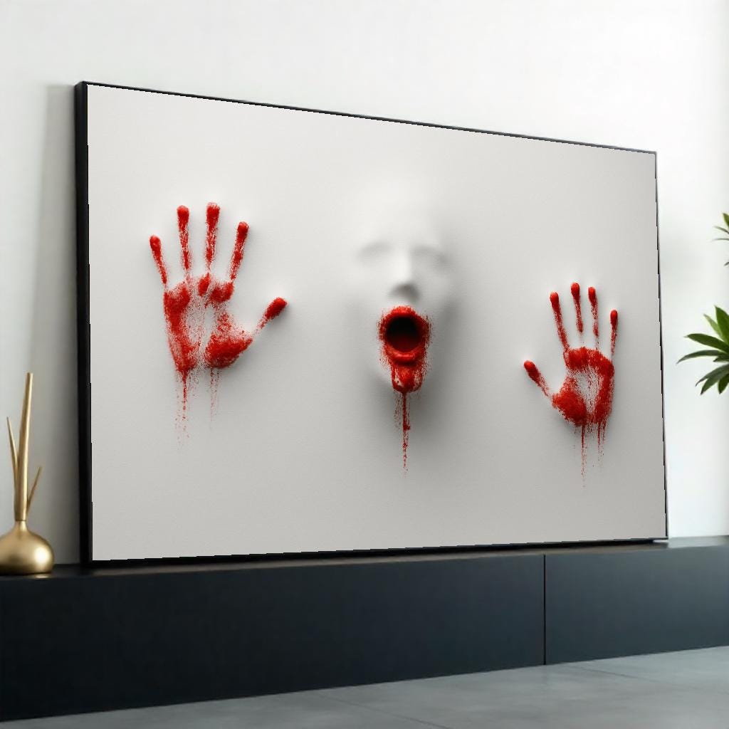 Haunting Scream Canvas, Bloody Hands Art, Abstract Horror Print,Canvas Print Wall Art, Creepy Wall Decor, Ready to Hang Canvas Design