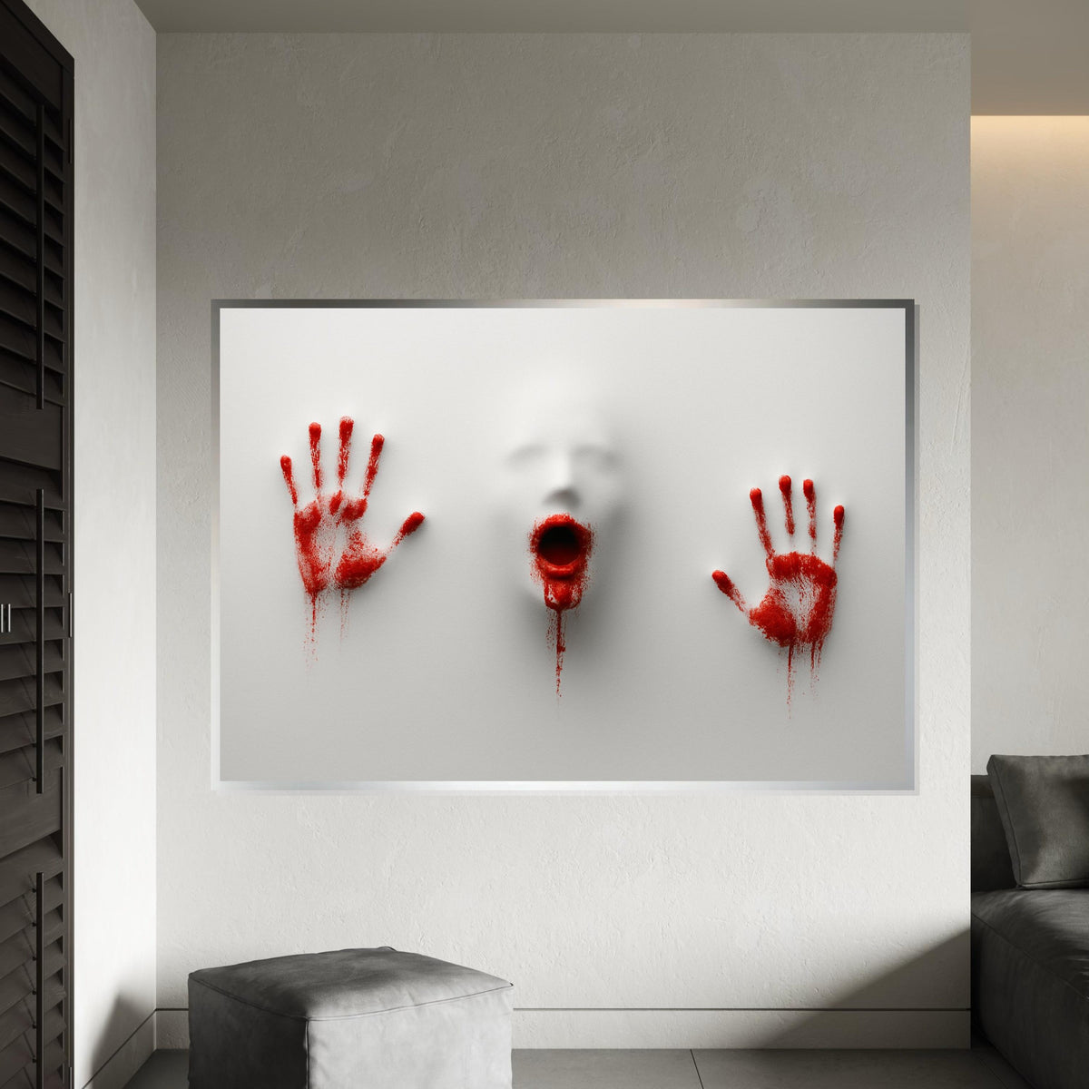 Haunting Scream Canvas, Bloody Hands Art, Abstract Horror Print,Canvas Print Wall Art, Creepy Wall Decor, Ready to Hang Canvas Design
