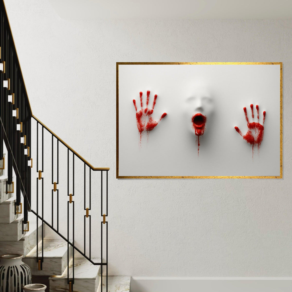 Haunting Scream Canvas, Bloody Hands Art, Abstract Horror Print,Canvas Print Wall Art, Creepy Wall Decor, Ready to Hang Canvas Design